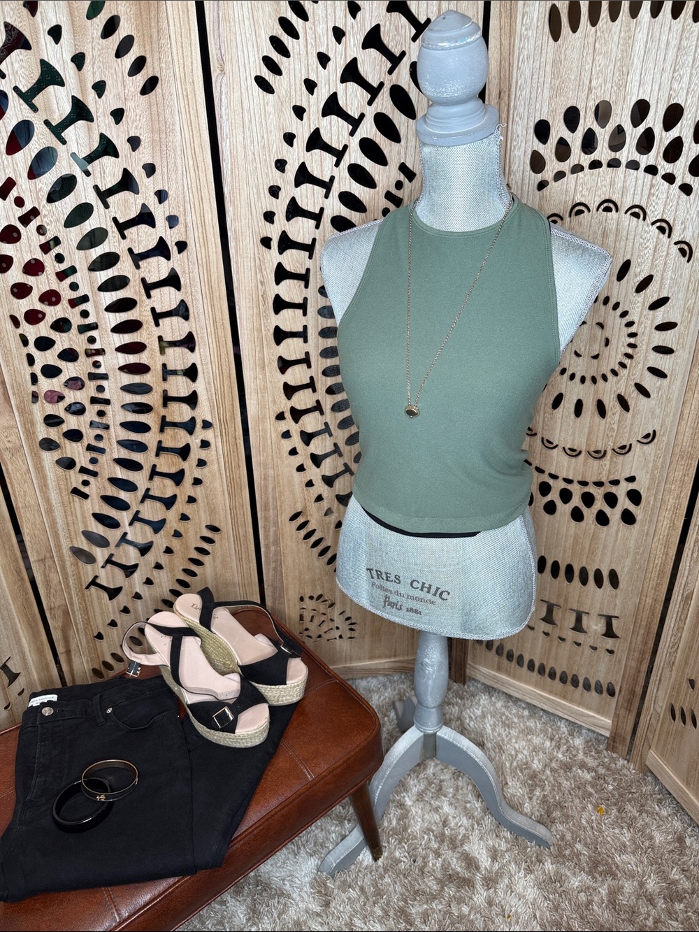 Three Bird Nest Olive Green Racer Back Tank Top